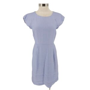 J.CREW Sheath Dress Linen Light Blue Purple Cap Short Sleeve Zip Lined 2
